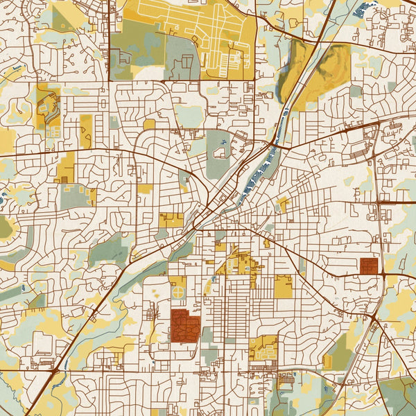 Waukesha - Wisconsin Map Print in Woodblock