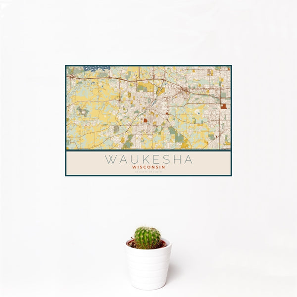 Waukesha - Wisconsin Map Print in Woodblock