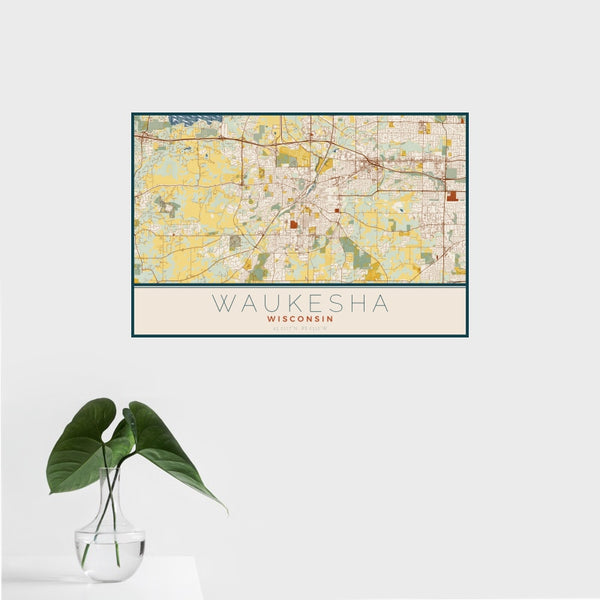 Waukesha - Wisconsin Map Print in Woodblock
