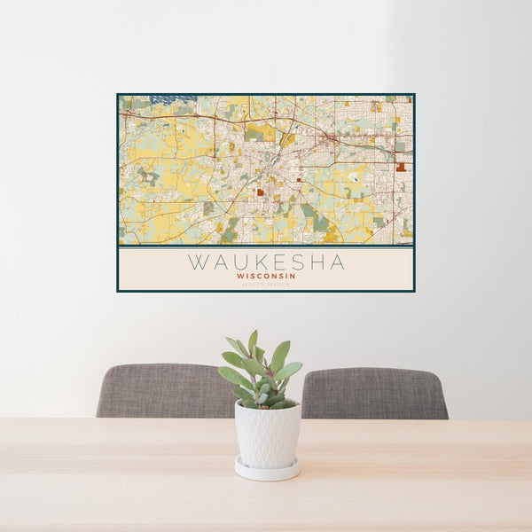Waukesha - Wisconsin Map Print in Woodblock