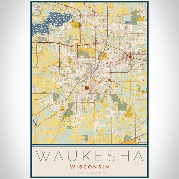 Waukesha - Wisconsin Map Print in Woodblock