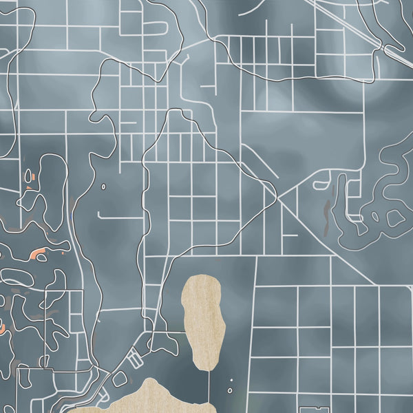 Waupaca Wisconsin Map Print in Afternoon Style Zoomed In Close Up Showing Details