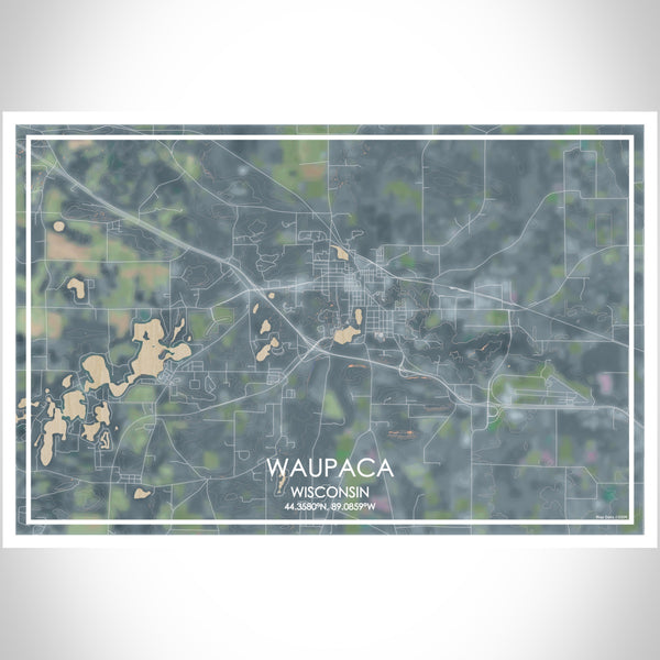 Waupaca Wisconsin Map Print Landscape Orientation in Afternoon Style With Shaded Background