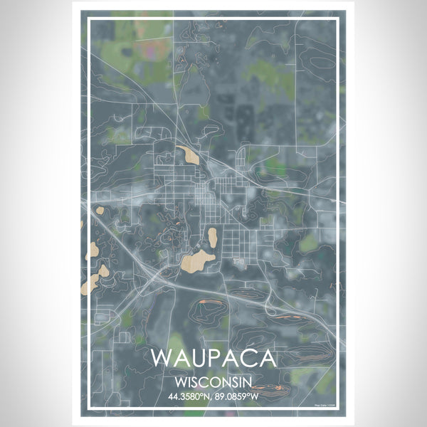 Waupaca Wisconsin Map Print Portrait Orientation in Afternoon Style With Shaded Background