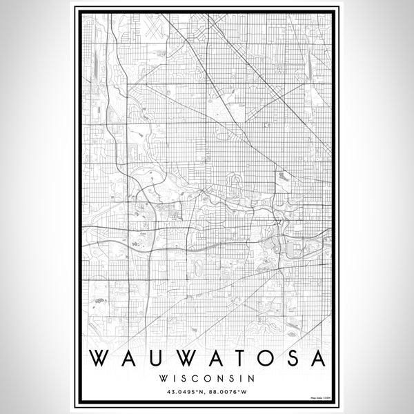 Wauwatosa Wisconsin Map Print Portrait Orientation in Classic Style With Shaded Background