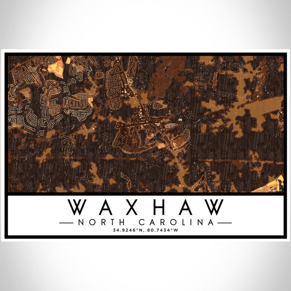 Waxhaw North Carolina Map Print Landscape Orientation in Ember Style With Shaded Background