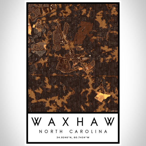 Waxhaw North Carolina Map Print Portrait Orientation in Ember Style With Shaded Background