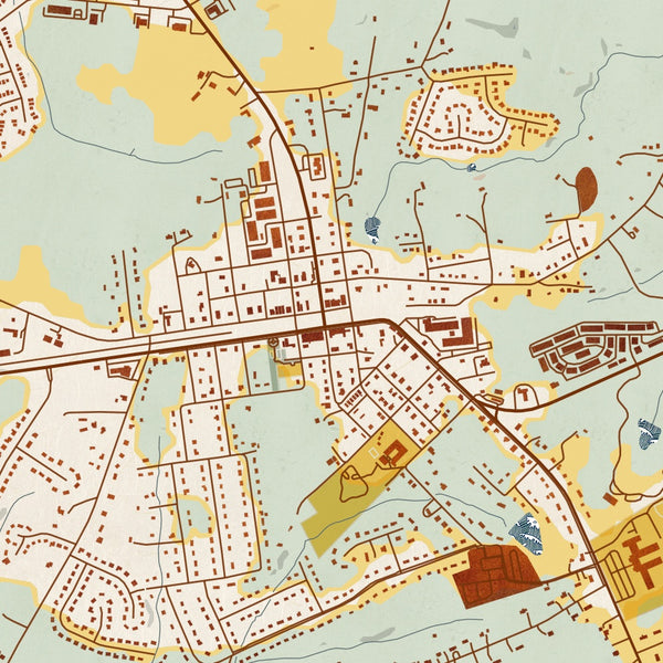 Waxhaw North Carolina Map Print in Woodblock Style Zoomed In Close Up Showing Details