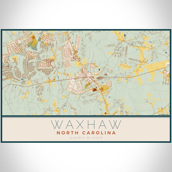 Waxhaw North Carolina Map Print Landscape Orientation in Woodblock Style With Shaded Background