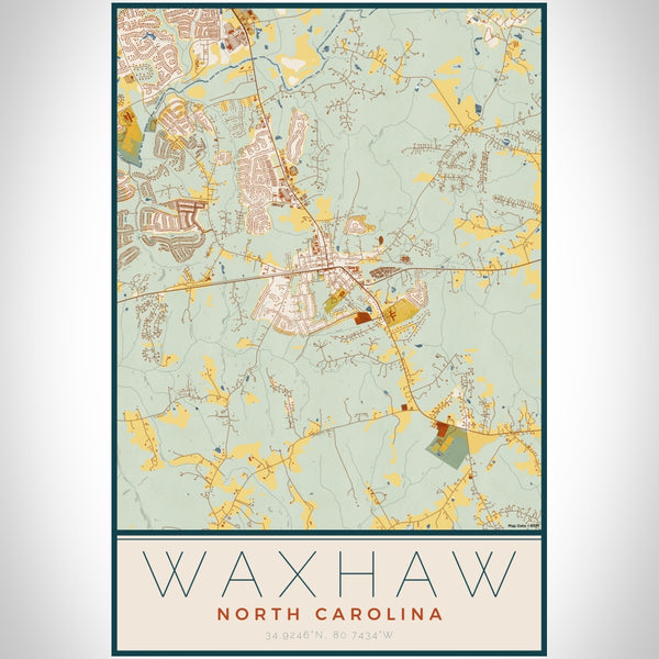 Waxhaw North Carolina Map Print Portrait Orientation in Woodblock Style With Shaded Background