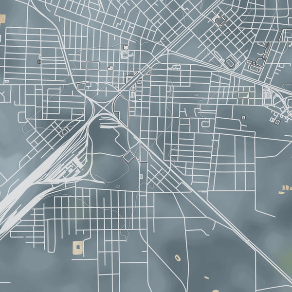 Waycross Georgia Map Print in Afternoon Style Zoomed In Close Up Showing Details