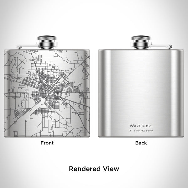 Rendered View of Waycross Georgia Map Engraving on 6oz Stainless Steel Flask
