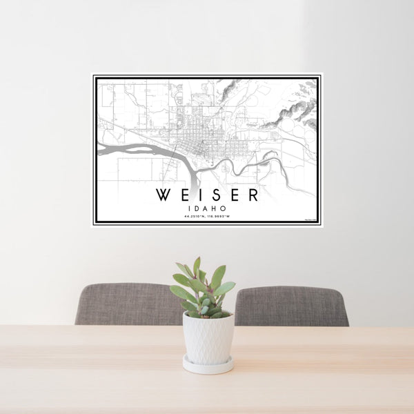 24x36 Weiser Idaho Map Print Lanscape Orientation in Classic Style Behind 2 Chairs Table and Potted Plant