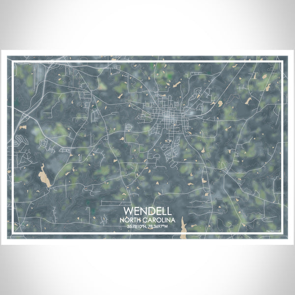 Wendell North Carolina Map Print Landscape Orientation in Afternoon Style With Shaded Background