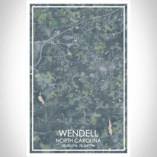 Wendell North Carolina Map Print Portrait Orientation in Afternoon Style With Shaded Background