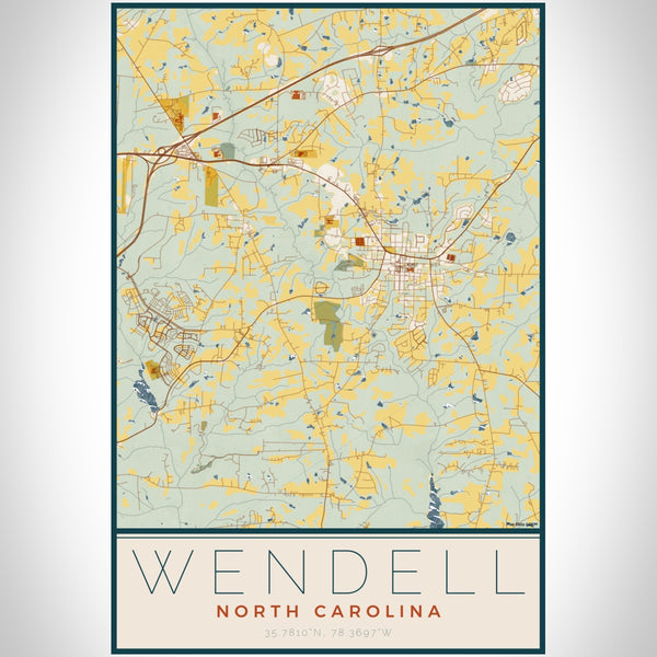 Wendell North Carolina Map Print Portrait Orientation in Woodblock Style With Shaded Background
