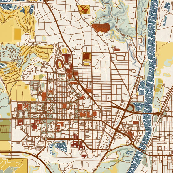 West Lafayette Indiana Map Print in Woodblock Style Zoomed In Close Up Showing Details