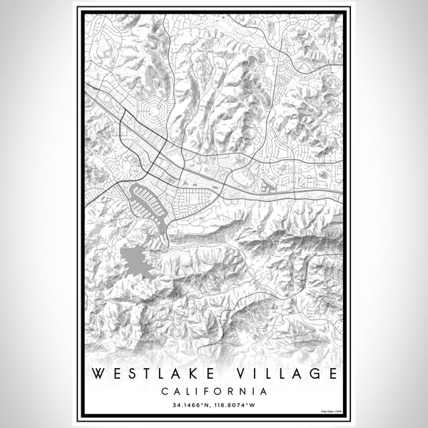 Westlake Village California Map Print Portrait Orientation in Classic Style With Shaded Background