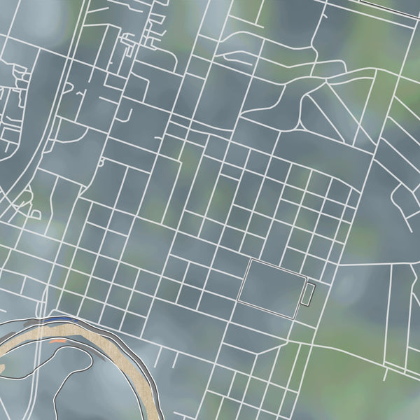 Wharton Texas Map Print in Afternoon Style Zoomed In Close Up Showing Details