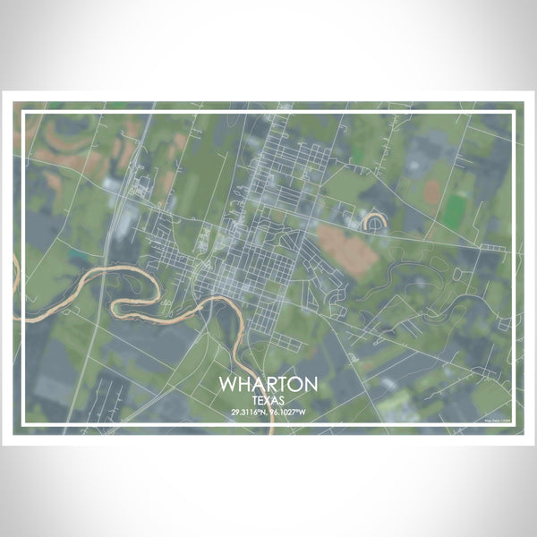 Wharton Texas Map Print Landscape Orientation in Afternoon Style With Shaded Background