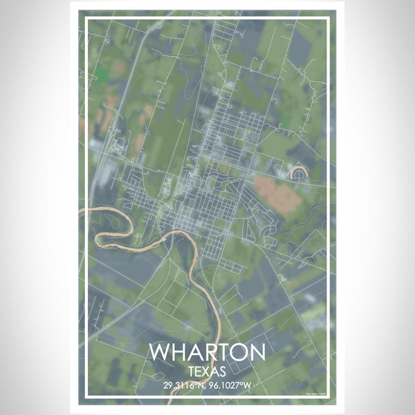 Wharton Texas Map Print Portrait Orientation in Afternoon Style With Shaded Background