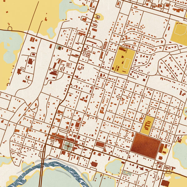 Wharton Texas Map Print in Woodblock Style Zoomed In Close Up Showing Details