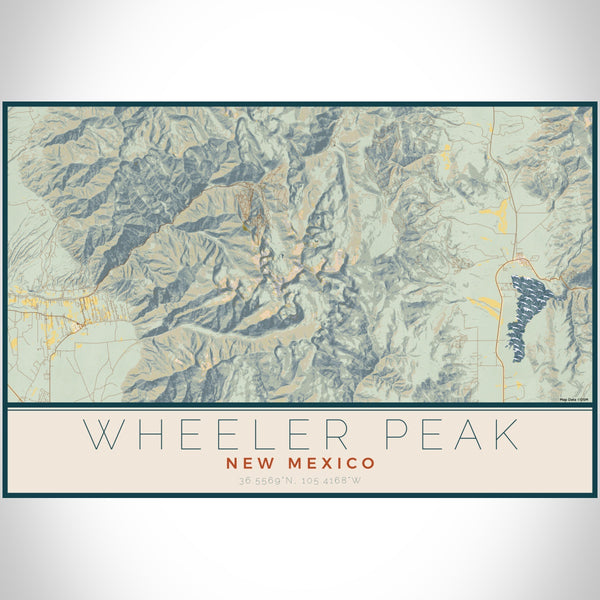 Wheeler Peak New Mexico Map Print Landscape Orientation in Woodblock Style With Shaded Background