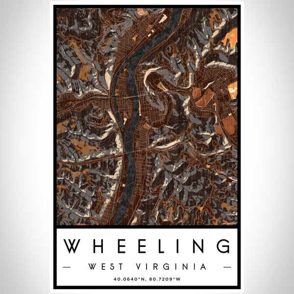 Wheeling - West Virginia Map Print in Ember