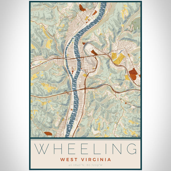 Wheeling - West Virginia Map Print in Woodblock