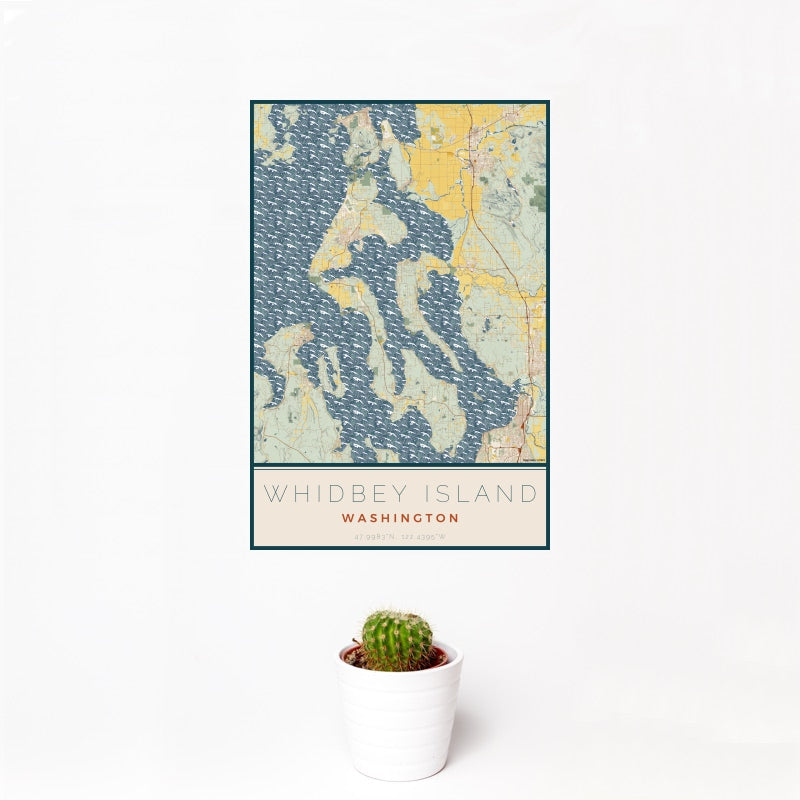 Whidbey Island - Washington Map Print in Woodblock