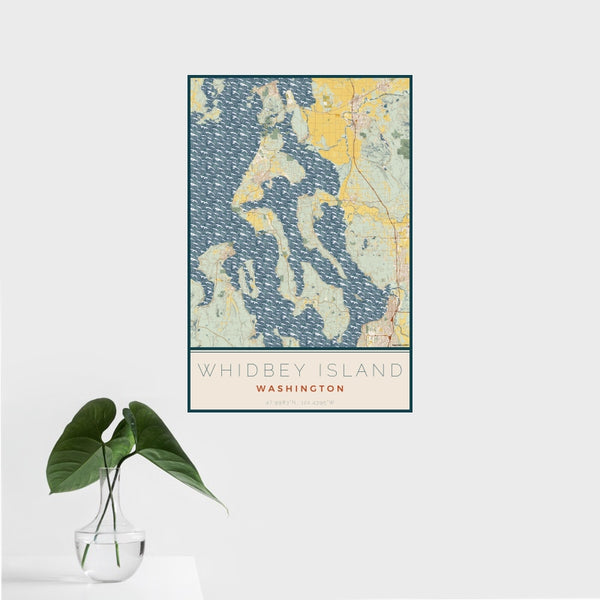 Whidbey Island - Washington Map Print in Woodblock