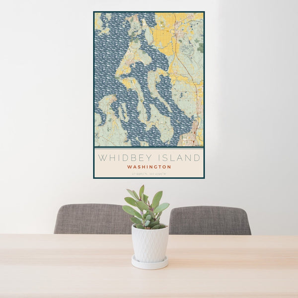 Whidbey Island - Washington Map Print in Woodblock