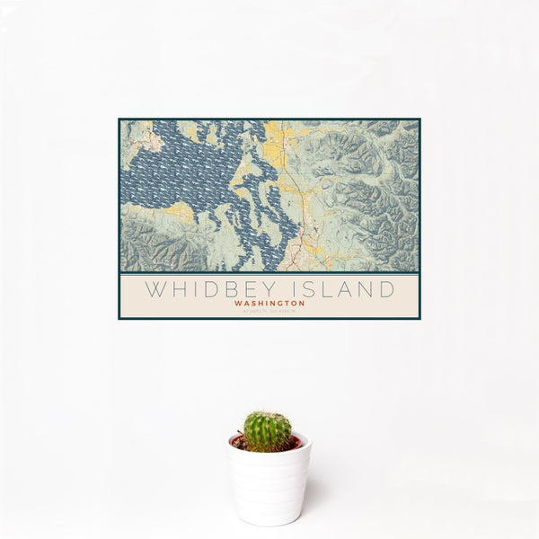 Whidbey Island - Washington Map Print in Woodblock