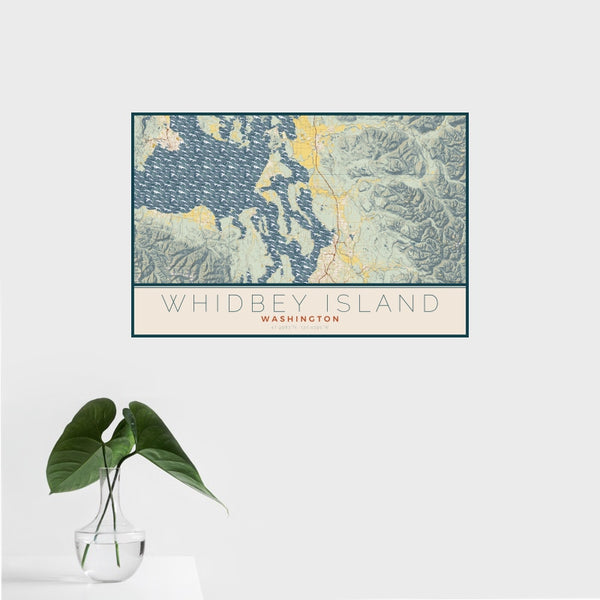 Whidbey Island - Washington Map Print in Woodblock