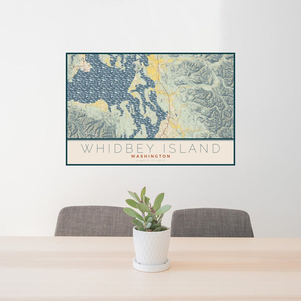 Whidbey Island - Washington Map Print in Woodblock