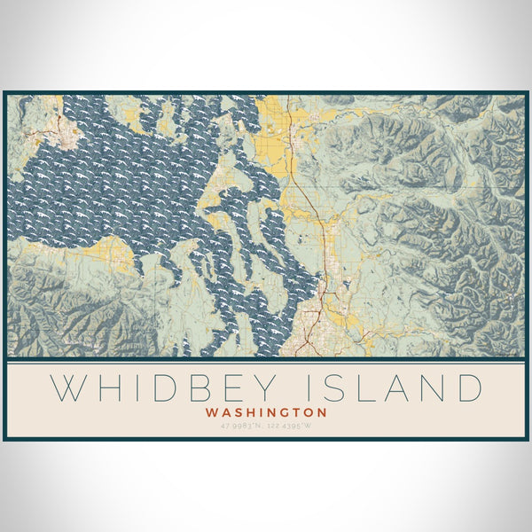 Whidbey Island - Washington Map Print in Woodblock