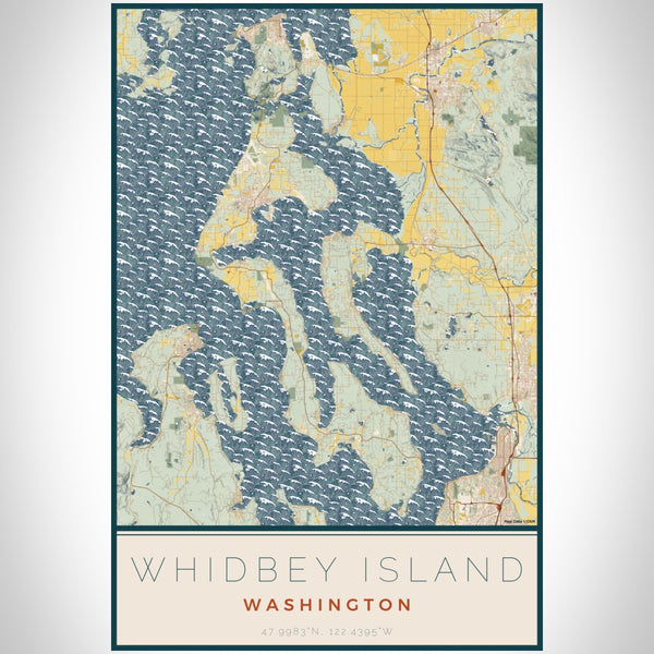 Whidbey Island - Washington Map Print in Woodblock