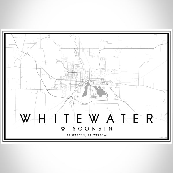 Whitewater Wisconsin Map Print Landscape Orientation in Classic Style With Shaded Background