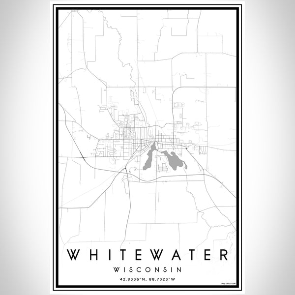 Whitewater Wisconsin Map Print Portrait Orientation in Classic Style With Shaded Background