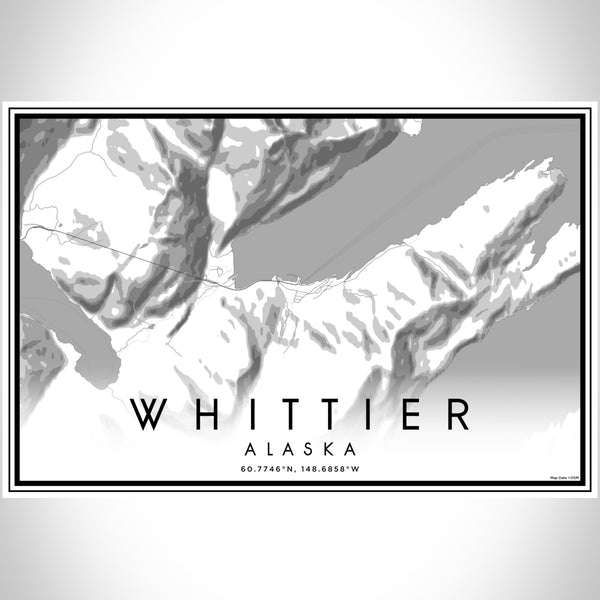 Whittier Alaska Map Print Landscape Orientation in Classic Style With Shaded Background