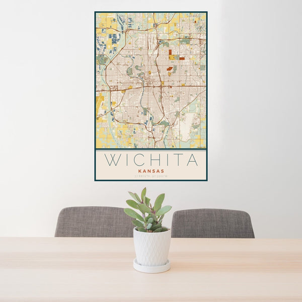 Wichita - Kansas Map Print in Woodblock