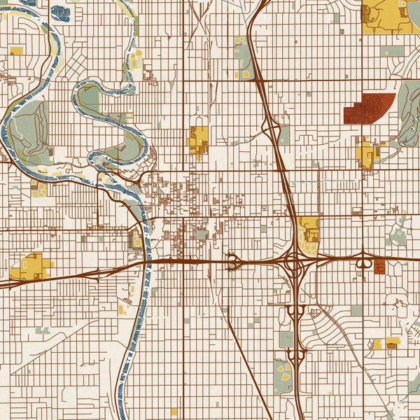 Wichita - Kansas Map Print in Woodblock