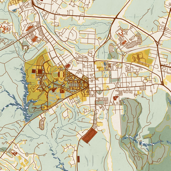 Williamsburg - Virginia Map Print in Woodblock