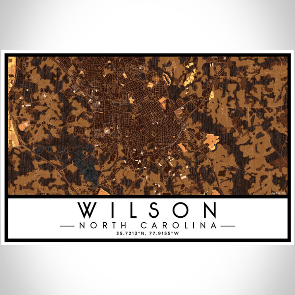 Wilson North Carolina Map Print Landscape Orientation in Ember Style With Shaded Background