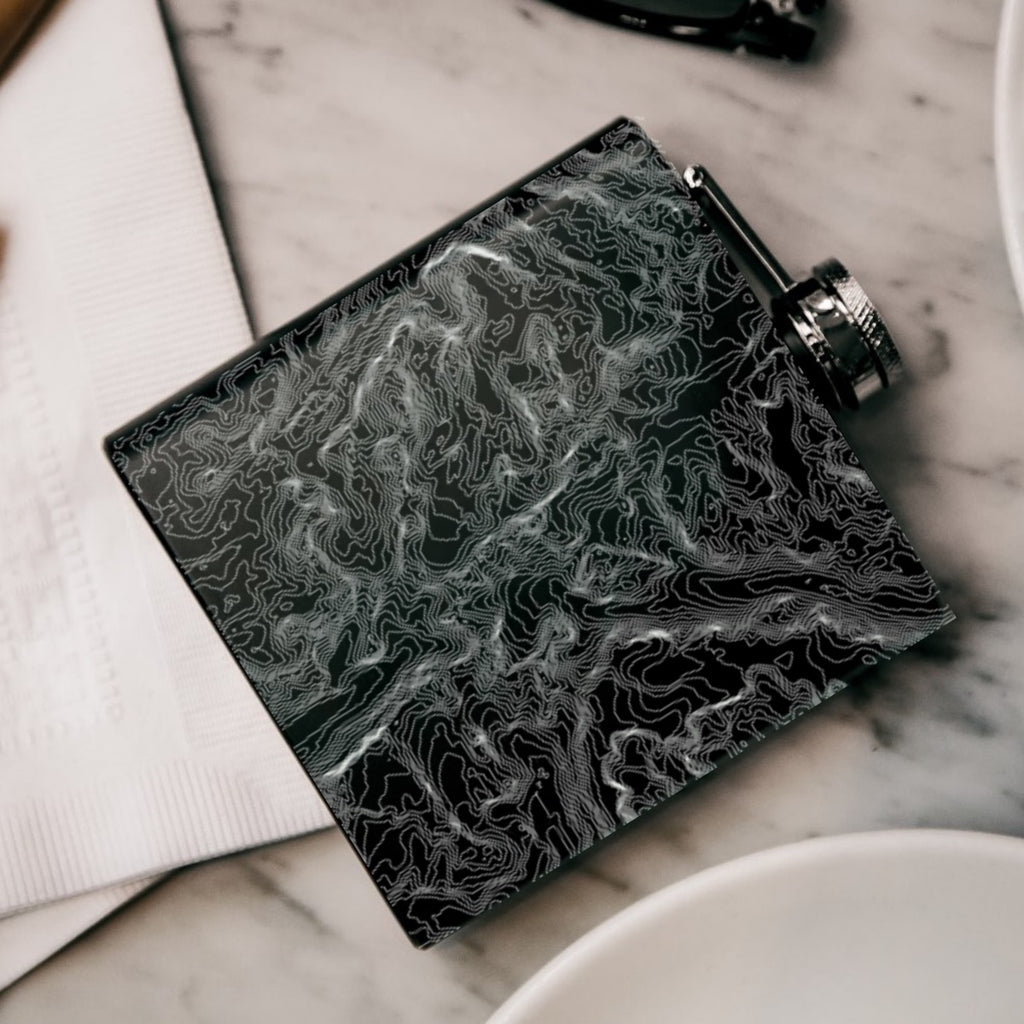 Wind River Range Wyoming Custom Engraved City Map Inscription Coordinates on 6oz Stainless Steel Flask in Black