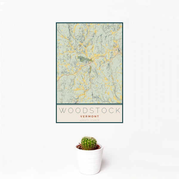 Woodstock - Vermont Map Print in Woodblock