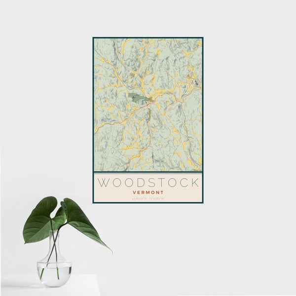 Woodstock - Vermont Map Print in Woodblock