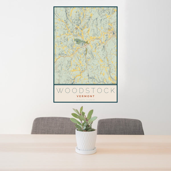 Woodstock - Vermont Map Print in Woodblock