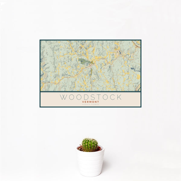 Woodstock - Vermont Map Print in Woodblock
