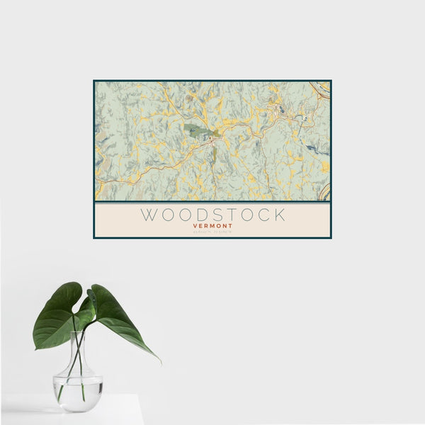 Woodstock - Vermont Map Print in Woodblock